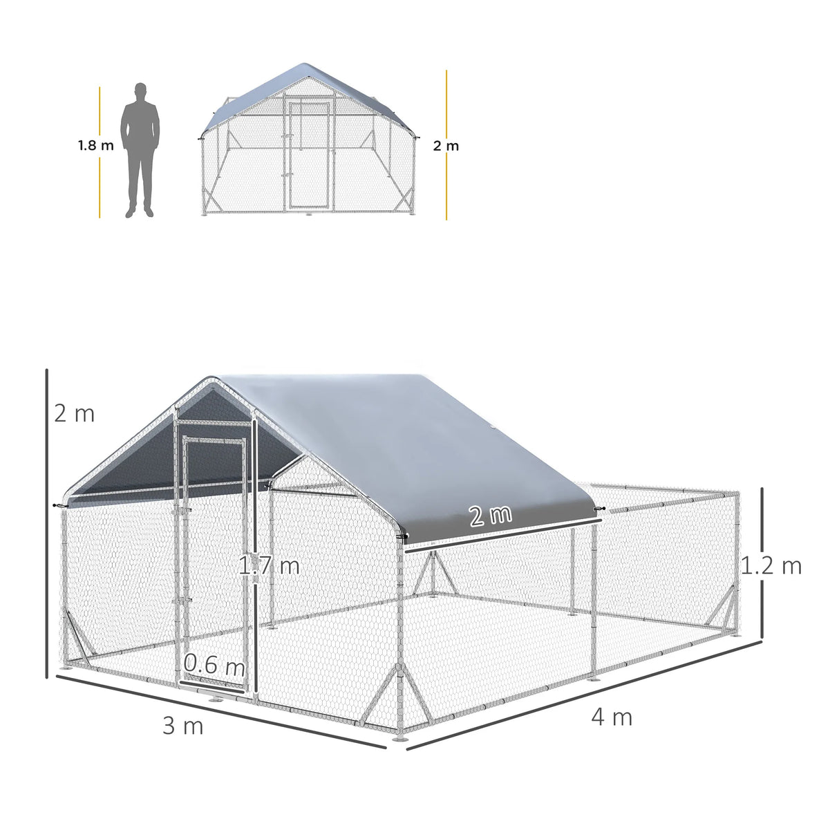 PawHut Walk-In Chicken Run, Hen House, with Roof, for Ducks, Chickens, Rabbits