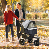 PawHut Dog Stroller Pram, 3-Wheel Foldable Pet Stroller with Invisible Sky Roof, for Small Dogs & Cats, Red