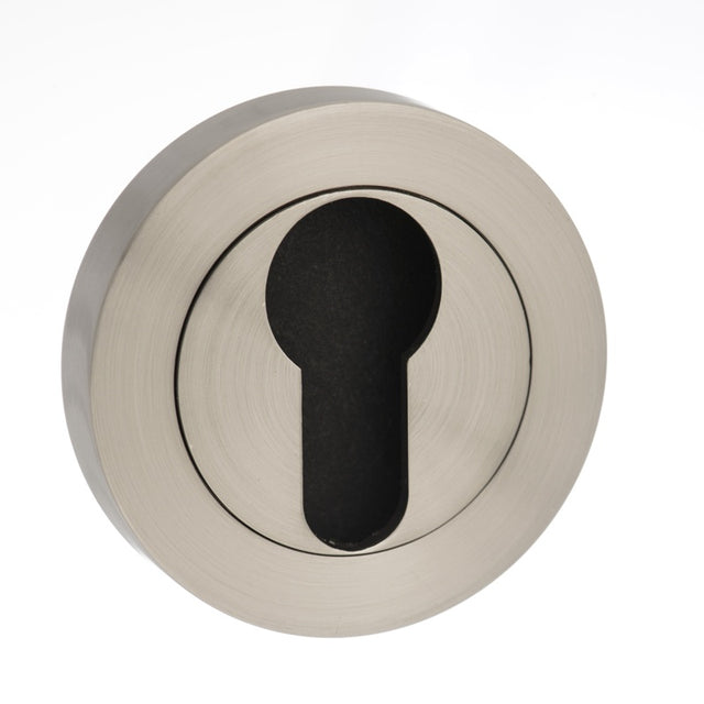 STATUS Euro Escutcheons on Round Rose - Satin Nickel - Pair