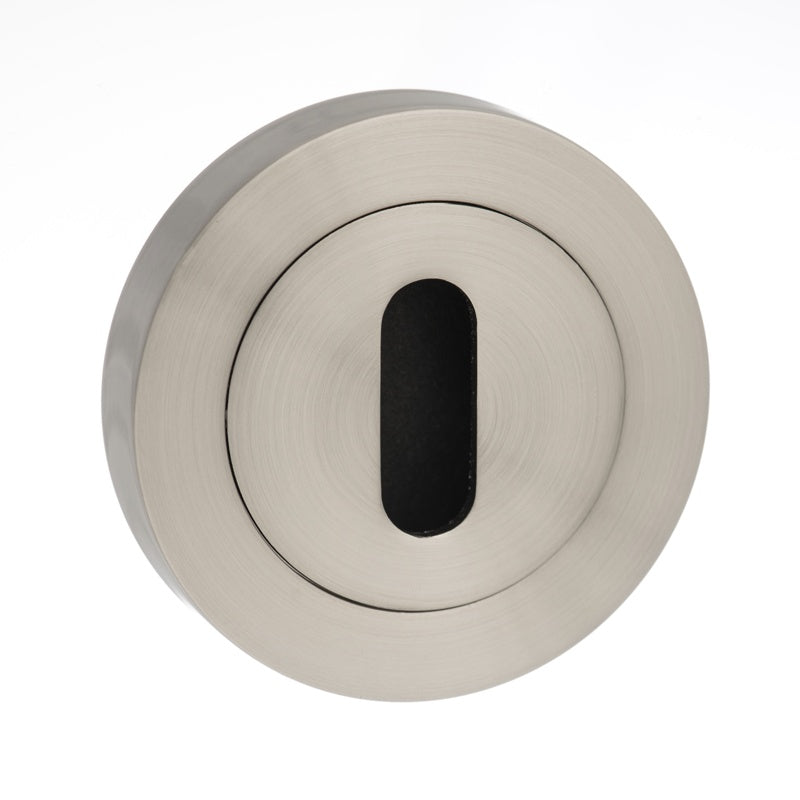 STATUS Key Escutcheons on Round Rose - Satin Nickel - Pair