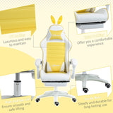 Vinsetto Racing Gaming Chair, Reclining PU Leather Computer Chair with Removable Rabbit Ears, Footrest, Headrest and Lumber Support, Yellow