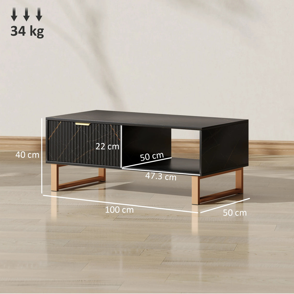 HOMCOM Elegant Marble Effect Storage Coffee Table - Black