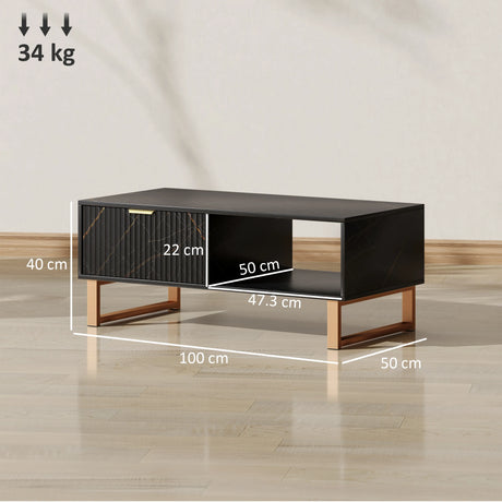 HOMCOM Elegant Marble Effect Storage Coffee Table - Black