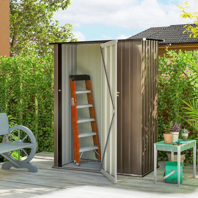 Outsunny 5ft x 3ft Metal Garden Storage Shed, Outdoor Tool Shed with Sloped Roof, Lockable Door for Tools, Equipment, Brown