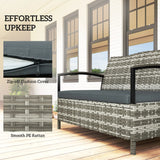 Outsunny 125L Garden Storage Bench, 2 Seater PE Rattan Outdoor Bench Storage Box with Padded Cushion, Dark Grey