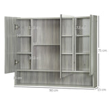 kleankin Bathroom Mirror Cabinet, Wall Mounted Storage Cabinet with Adjustable Shelves, 3 Doors and Cupboards, Grey