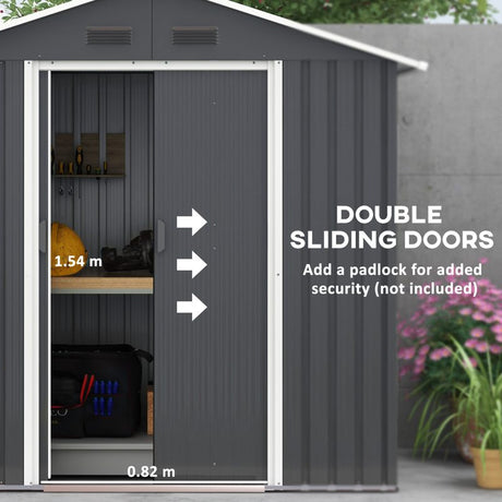 Outsunny 6.5x3.5ft Metal Garden Storage Shed for Outdoor Tool Storage with Double Sliding Doors and 4 Vents, Dark Grey