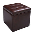 40cm PU Leather Cube Storage Ottoman with Lid-Brown