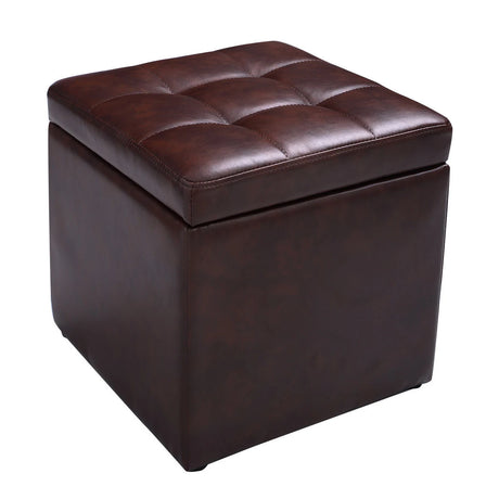 40cm PU Leather Cube Storage Ottoman with Lid-Brown
