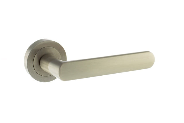 LIMITED EDITION STATUS Michigan Lever Door Handle on Round Rose - Satin Nickel - Each