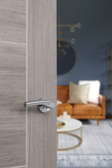 STATUS Florida Lever Door Handle on Round Rose - Satin Chrome/Polished Chrome - Set