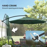 Outsunny 3 m Overhanging Cantilever Parasol, with Cross Base - Dark Green