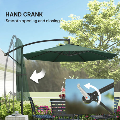 Outsunny 3 m Overhanging Cantilever Parasol, with Cross Base - Dark Green