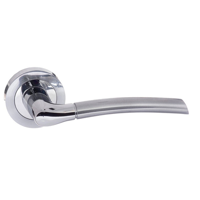 STATUS Indiana Lever Door Handle on Round Rose - Satin Chrome/Polished Chrome - Set