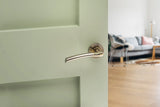 STATUS Indiana Lever Door Handle on Round Rose - Satin Nickel/Polished Brass - Set