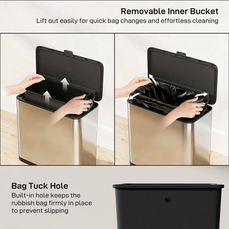 HOMCOM 8L Hanging Kitchen Bin, Rubbish bin with Lid and Removable Inner Bucket for Under Cabinet Door, Under Sink, Office