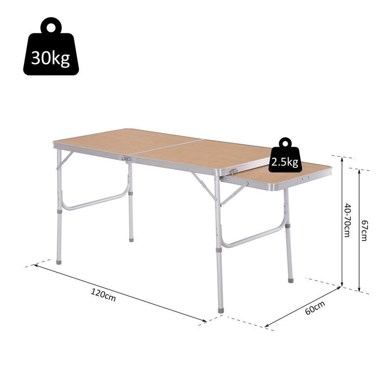 Outsunny Aluminium MDF-Top 4ft Folding Portable Outdoor Table Silver