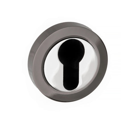 STATUS Euro Escutcheons on Round Rose - Black Nickel/Polished Chrome - Pair