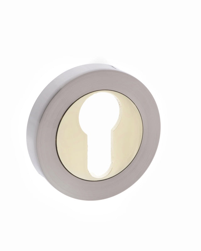 STATUS Euro Escutcheons on Round Rose - Satin Nickel/Polished Brass - Pair