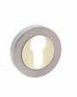 STATUS Euro Escutcheons on Round Rose - Satin Nickel/Polished Brass - Pair