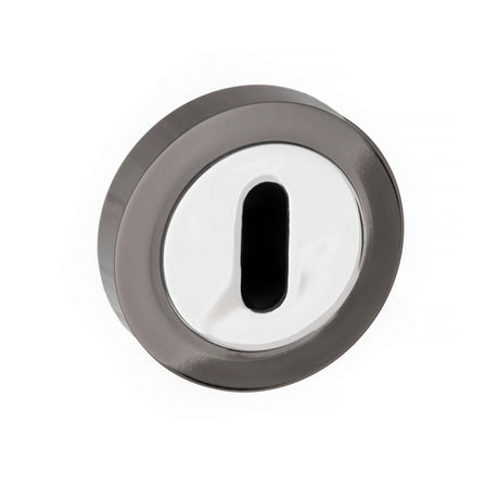 STATUS Key Escutcheons on Round Rose - Black Nickel/Polished Chrome - Pair