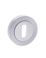 Mediterranean Key Escutcheons on Round Rose - Satin Chrome/Polished Chrome - Pair