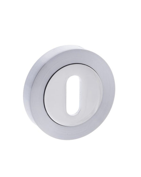 Mediterranean Key Escutcheons on Round Rose - Satin Chrome/Polished Chrome - Pair