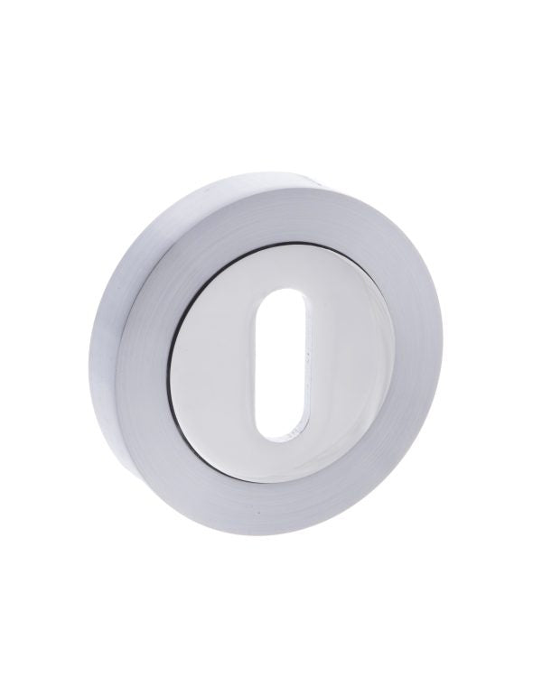 Mediterranean Key Escutcheons on Round Rose - Satin Chrome/Polished Chrome - Pair