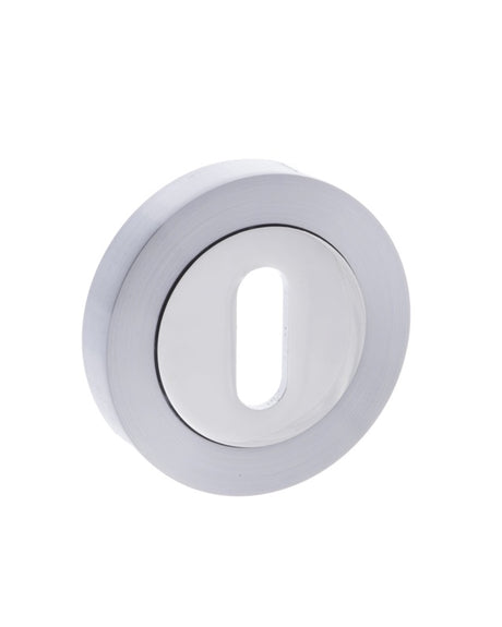 STATUS Key Escutcheons on Round Rose - Satin Chrome/Polished Chrome - Pair