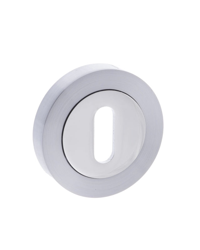 STATUS Key Escutcheons on Round Rose - Satin Chrome/Polished Chrome - Pair