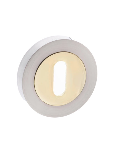 STATUS Key Escutcheons on Round Rose - Satin Nickel/Polished Brass - Pair