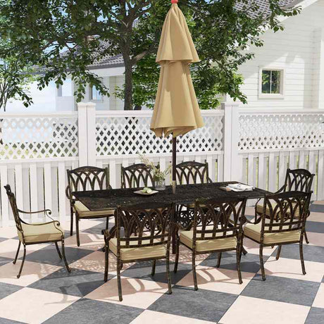 Outsunny Nine-Piece Cast Aluminium Garden Dining Set - Bronze Tone