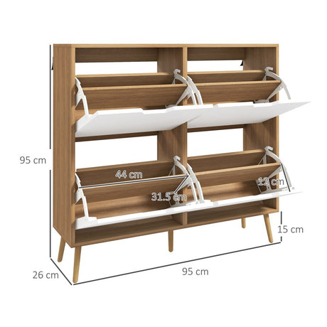 HOMCOM Shoe Storage Cabinet, 4 Flip Drawers, Shoe Organizer for 16 Pairs of Shoes, Natural