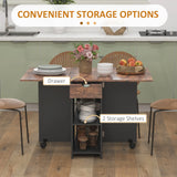 HOMCOM Folding Dining Table, Drop Leaf Table for Small Spaces, Foldable Table with Drawer and Storage Shelves for Kitchen, Dining Room, Rustic Brown