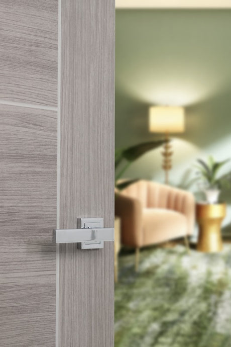 STATUS Montana Lever Door Handle on S4 Square Rose - Polished Chrome - Set