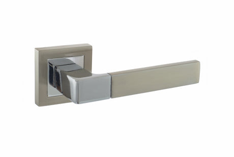 STATUS Montana Lever Door Handle on S4 Square Rose - Satin Nickel/Polished Chrome - Set