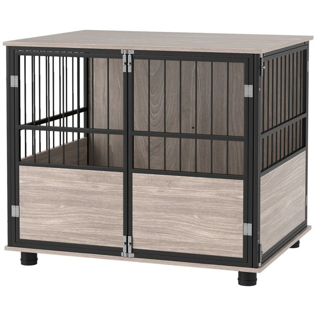 PawHut 80cm Furniture Style Dog Crate Dog Cage End Table Indoor with 3 Doors Soft Washable Cushion, for Medium Sized Dogs