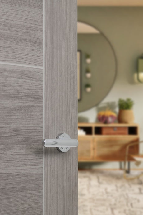 STATUS Carolina Lever Door Handle on Round Rose - Polished Chrome - Set