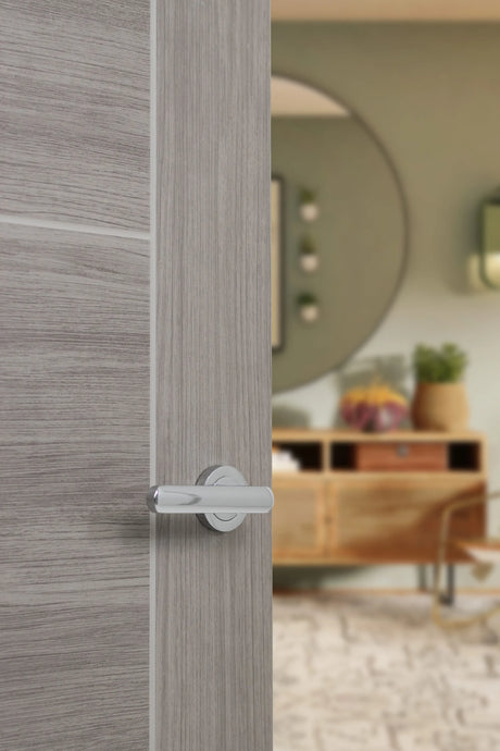 STATUS Carolina Lever Door Handle on Round Rose - Polished Chrome - Set