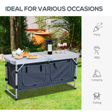 Outsunny 4ft Folding Camping Cupboard Kitchen, Height Adjustable Aluminium Camping Table with Storage, Lightweight Picnic Table for Outdoor Garden BBQ Party