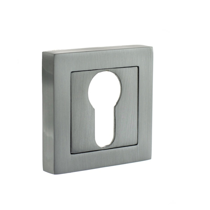 STATUS Euro Escutcheons on S4 Square Rose - Satin Chrome - Pair