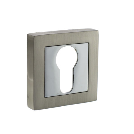 STATUS Euro Escutcheons on S4 Square Rose - Satin Nickel/Polished Chrome - Pair