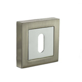 STATUS Key Escutcheons on S4 Square Rose - Satin Nickel/Polished Chrome - Pair