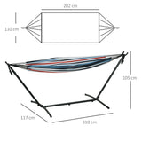 Outsunny 298 x 117cm Hammock with Stand Camping Hammock with Portable Carrying Bag, Adjustable Height, 120kg Load Capacity, Blue and White Stripe