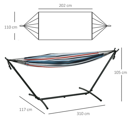 Outsunny 298 x 117cm Hammock with Stand Camping Hammock with Portable Carrying Bag, Adjustable Height, 120kg Load Capacity, Blue and White Stripe