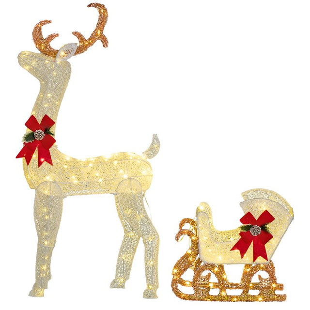 Outsunny 170 LED Light Reindeer and Sleigh Christmas Decoration