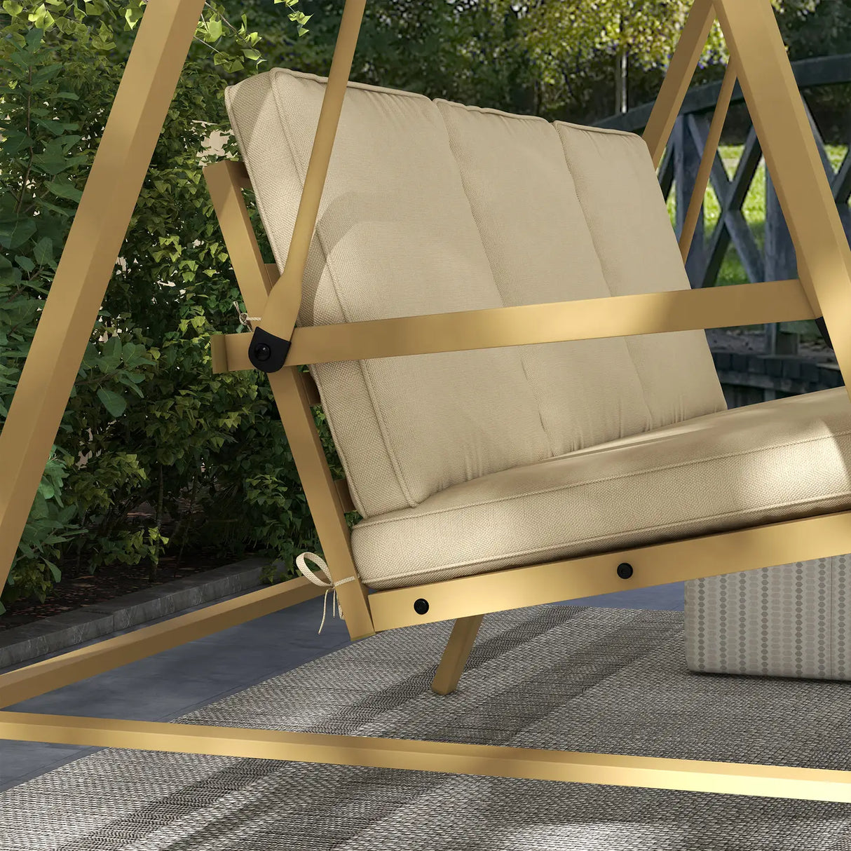 Outsunny Three-Seat Garden Swing Chair, with Adjustable Canopy - Beige