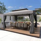 Outsunny 3 x 4m Aluminium Garden Gazebo, Marquee Canopy Shelter Pavilion Party Tent with Nets and Curtains for Garden and Deck, Dark Grey