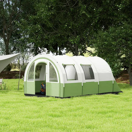 Outsunny 3000mm Waterproof Camping Tent, 5-6 Man Family Tent with Living and Bedroom, Carry Bag Included, Cream and Green
