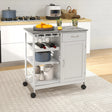 HOMCOM Compact Kitchen Trolley Utility Cart on Wheels with Wine Rack, Drawer, Open Shelf and Storage Cabinet for Dining Room, White
